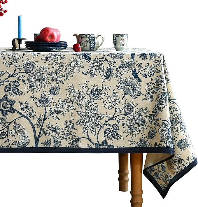 ISAENNE Designer Vintage Linen Rectangular Tablecloth,94"x63"-Ruyi B