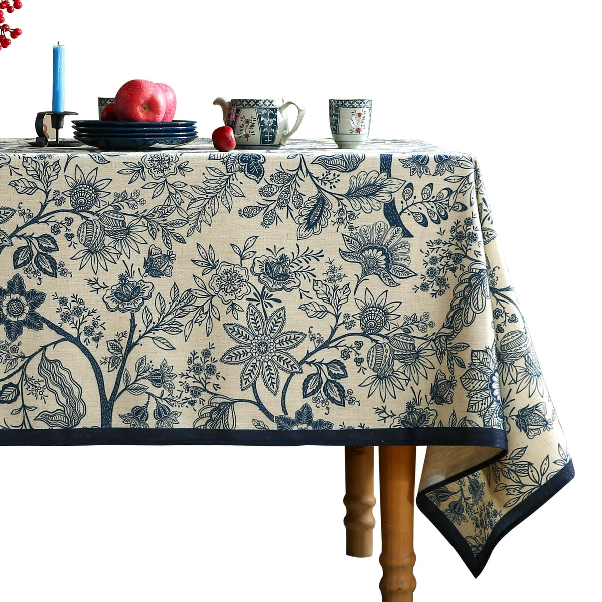 ISAENNE Designer Vintage Linen Rectangular Tablecloth,87"x55"-Carol C