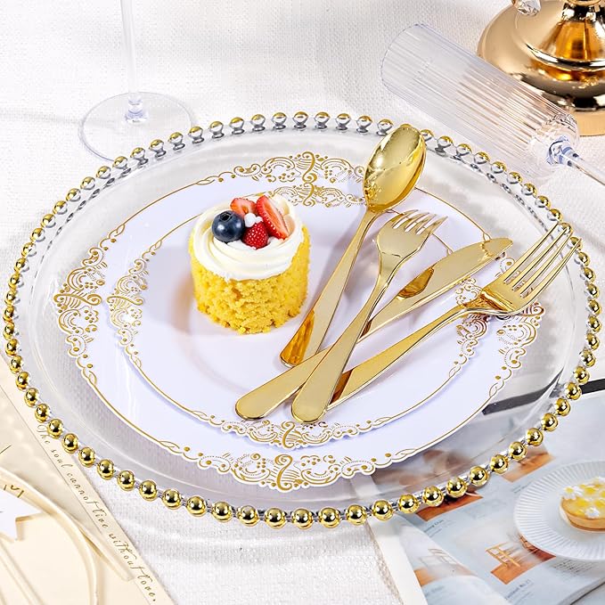 Joyido 150PCS Gold Plastic Silverware Set Heavy Duty for Weddings
