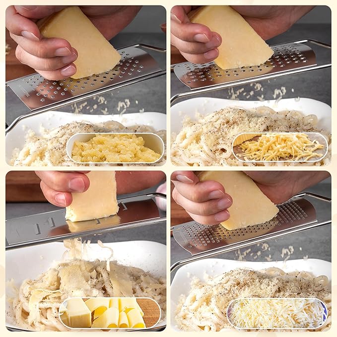 SHIKORI Stainless Steel Cheese Grater with Natural Wood Handle with a Brush