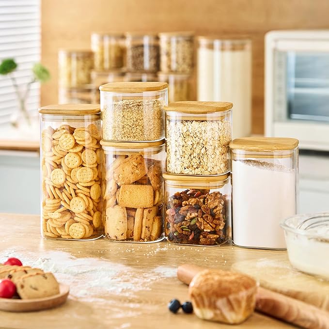 27oz Square Glass Food Storage Containers with Airtight Bamboo Lids, 4 Pack