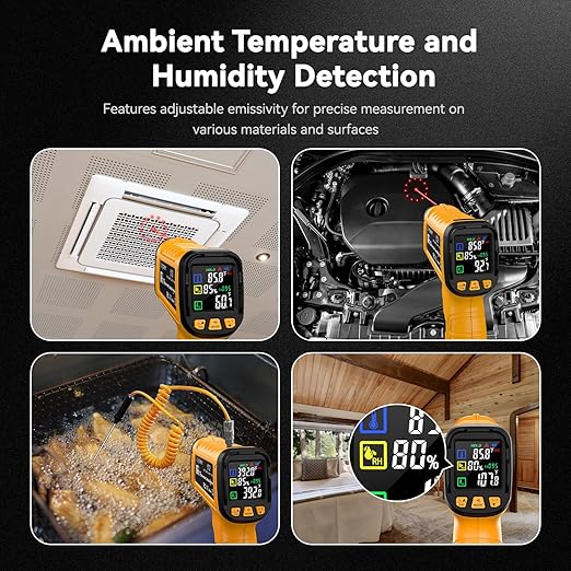 Surpeer 50:1 Infrared Thermometer IR Laser Gun, -58°F to 1796°F, Digital Temperature Gun/K-Type Probe -4°F to 932°F & Humidity Sensor for Cooking, Pizza Oven BBQ HVAC Home-Industrial Use