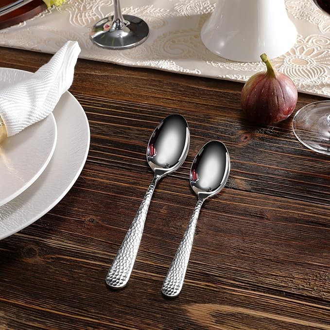 KEAWELL Premium Louise Hammered 4-Piece Teaspoon Set (6.4" Teaspoons)