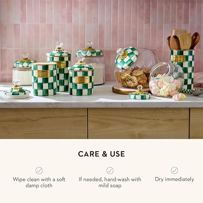 MACKENZIE-CHILDS Enamel Canister, Medium, Green-and-White Emerald Check