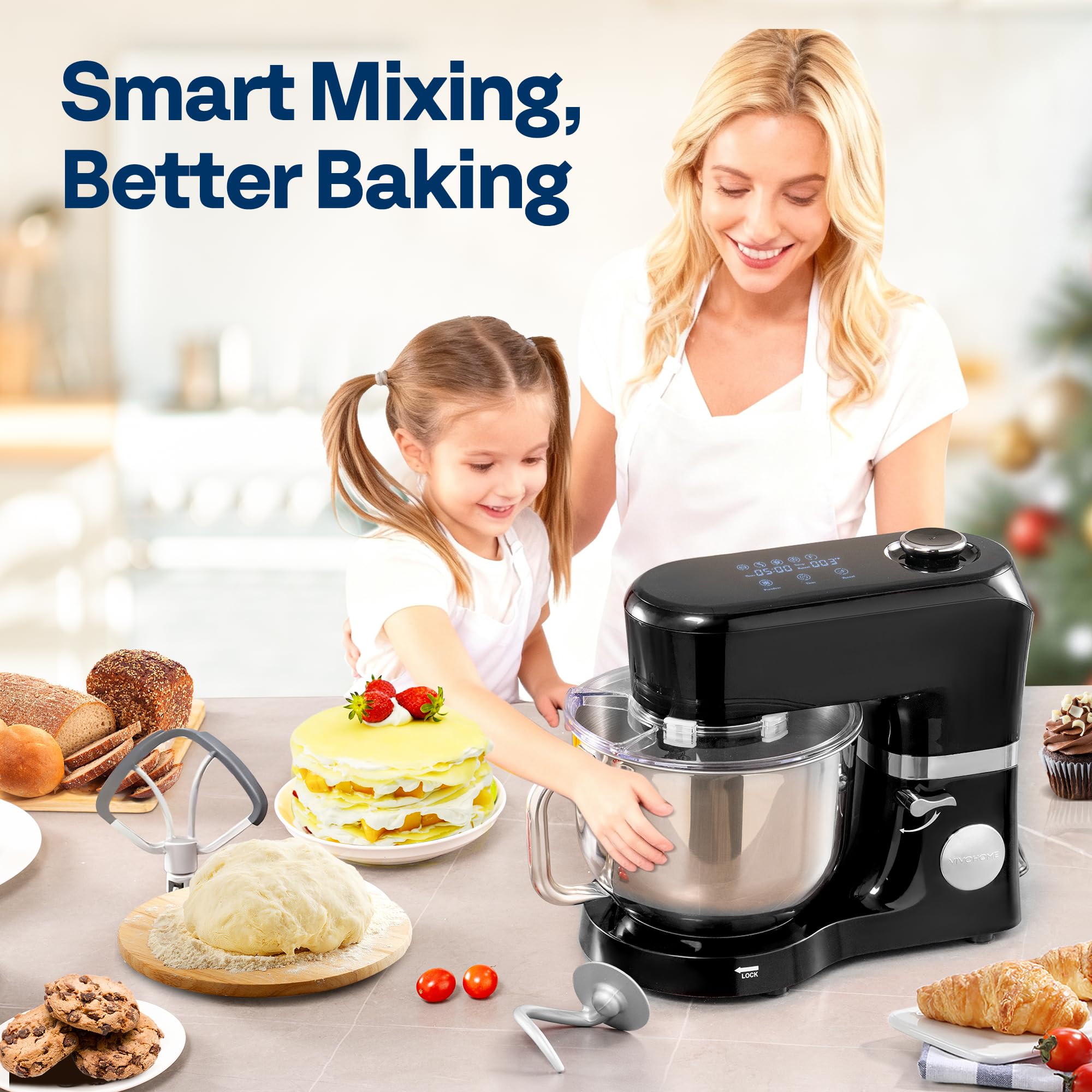 VIVOHOME Stand Mixer with Dough Proofing, 6-Quart Tilt-Head Mixer, Black