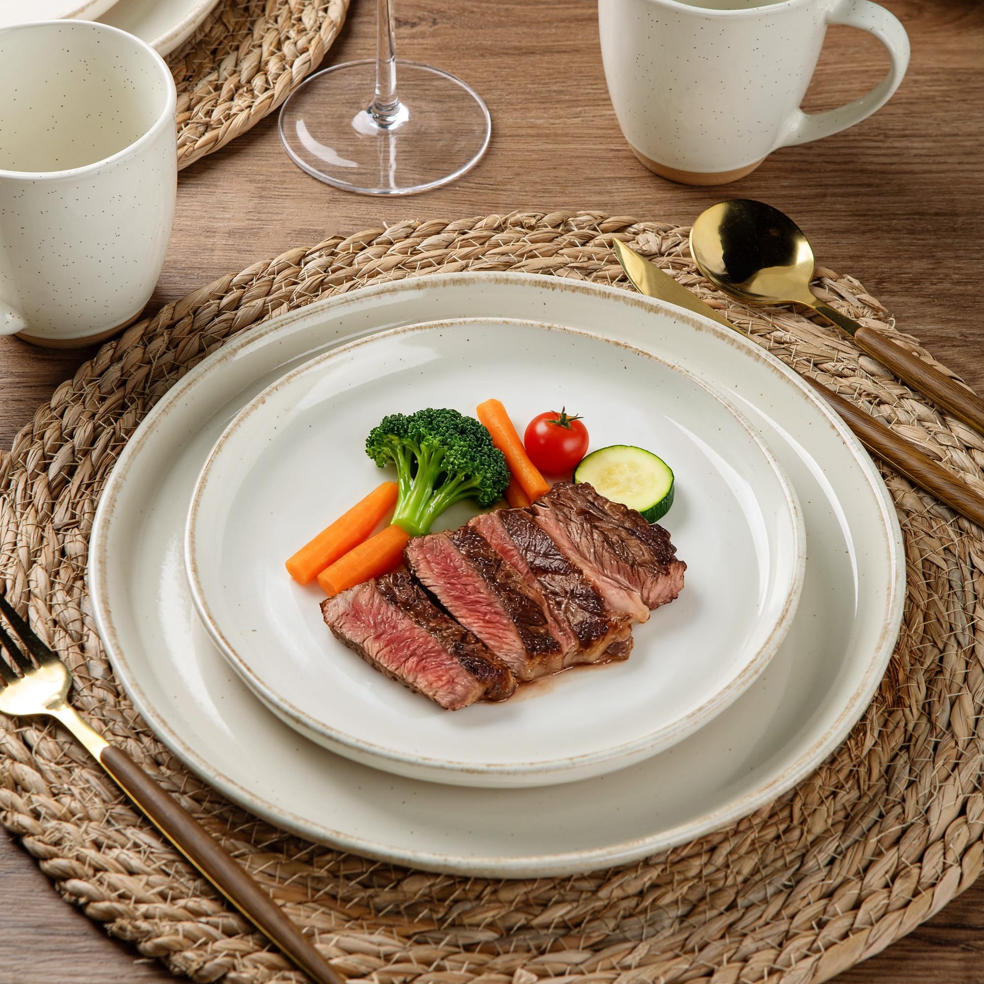 AmorArc Dinnerware Sets for 6, 24 Pieces Ceramic Plates and Bowls Set