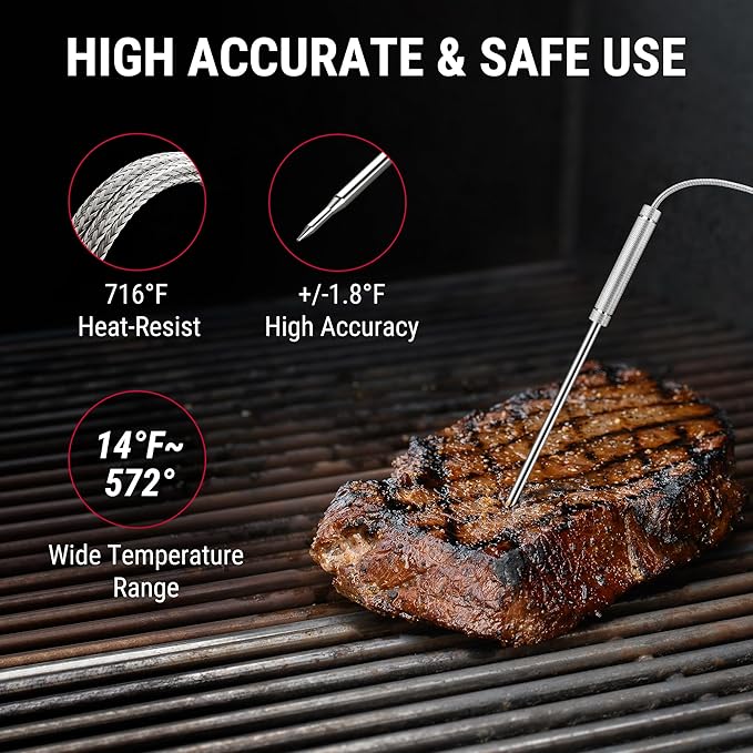 TempPro TempSync 650 ft Bluetooth Meat Thermometer with 2 Probes for Grill