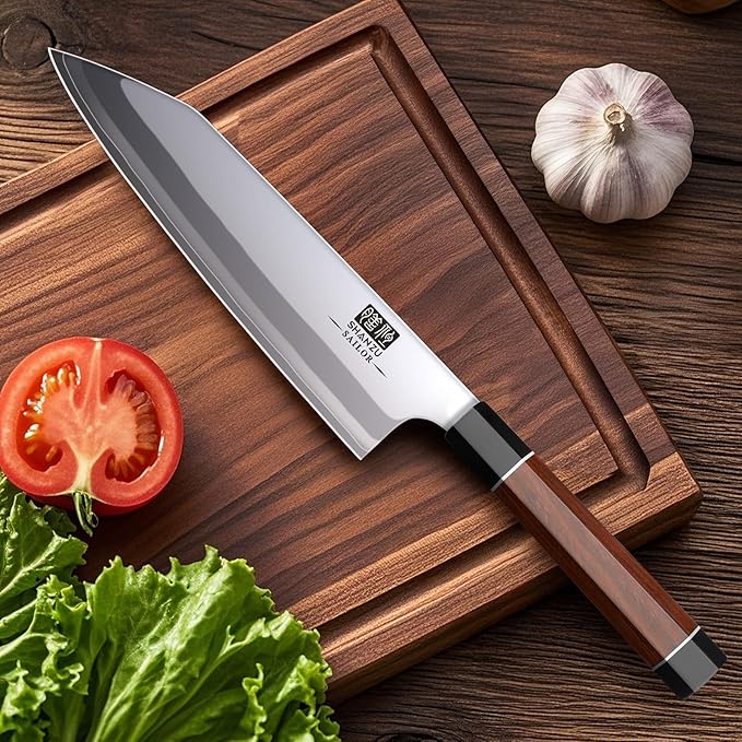 SHAN ZU 8 Inch Japanese Chef Knife, 9 Layers 10Cr15MoV High Carbon Steel