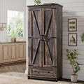 LUXOAK Farmhouse Kitchen Pantry Cabinet, 72" Tall Storage Cabinet with Adjustable Shelves & Barn Doors, Freestanding Kitchen Cupboard for Dining Room, Living Room, Dark Rustic Oak