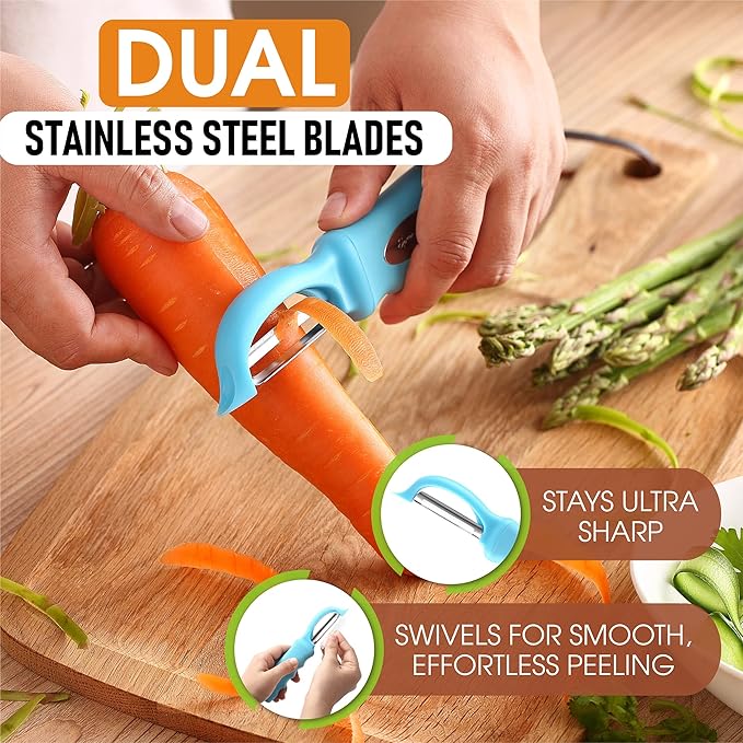 Spring Chef Swivel Potato Peeler with Soft Grip Handle, Set of 2, Aqua Sky