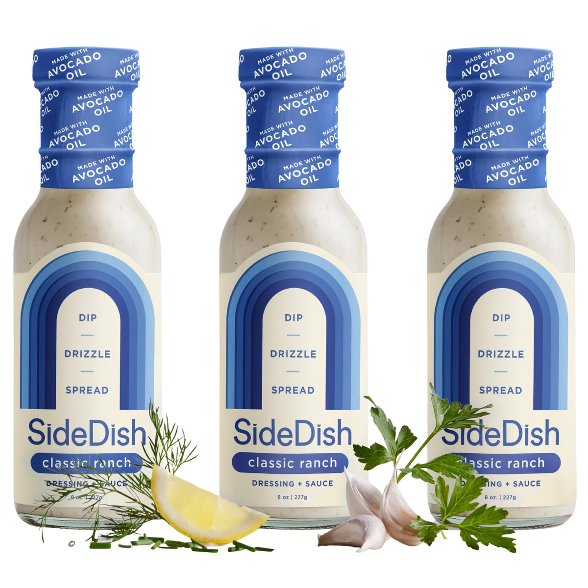 SideDish Miso Caesar Dressing (Pack of 3) – Seed Oil Free Salad Dressing Made w/Avocado Oil – Refined Sugar Free, Dairy & Gluten Free Dip & Marinade – Paleo Honey Mustard Dressing for Dips, Sauces