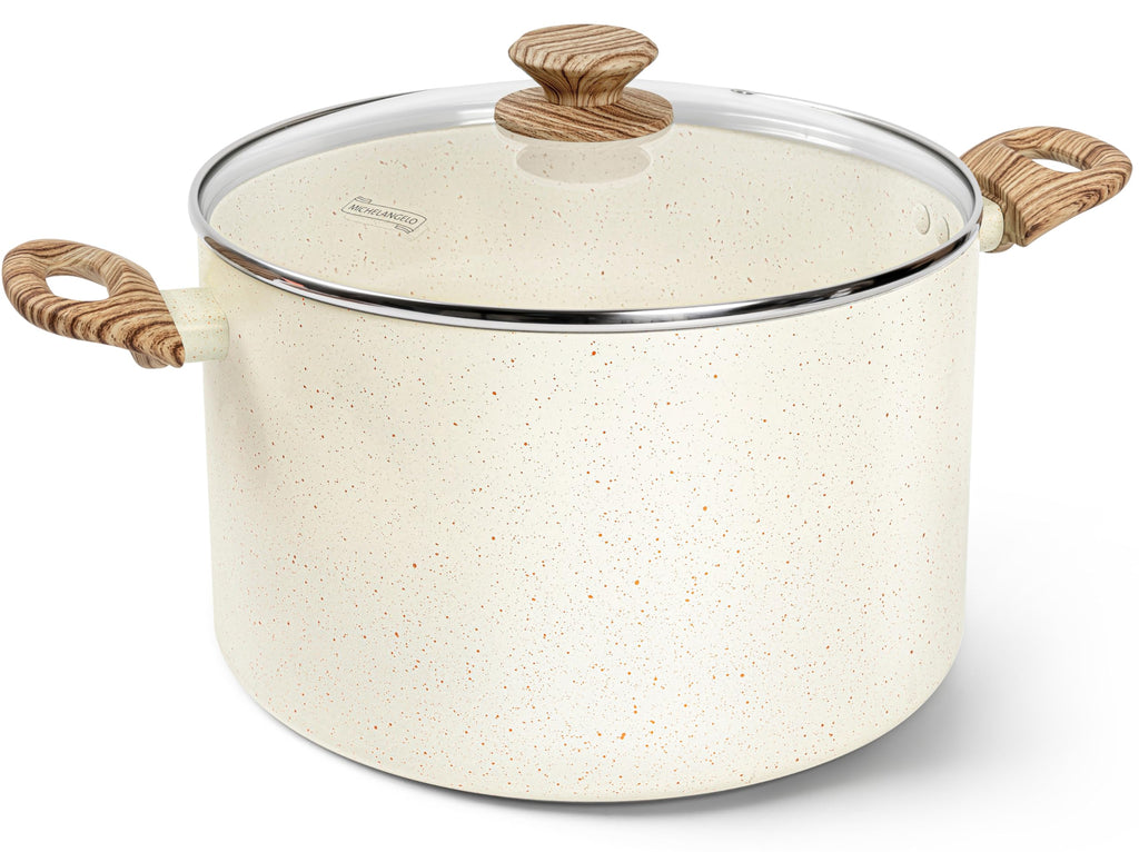MICHELANGELO 10 Quart Stock Pot with Lid, Large Pot for Cooking, Nonstick Cooking Pot with Healthy Coating, Big Soup Pots Induction Compatible, White