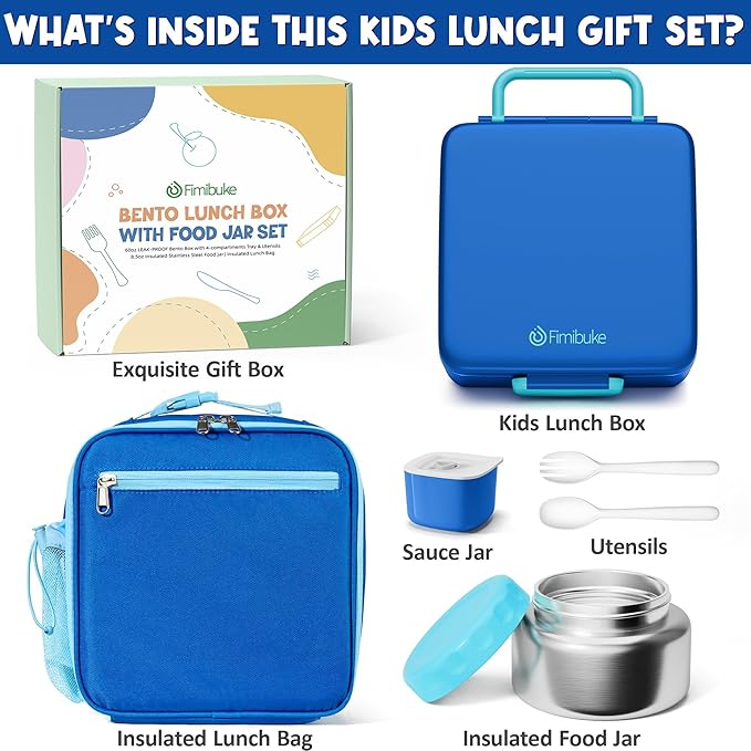 Fimibuke 60oz Kids Bento lunch Box with Insulated Lunch Bag & 8.5oz Thermo