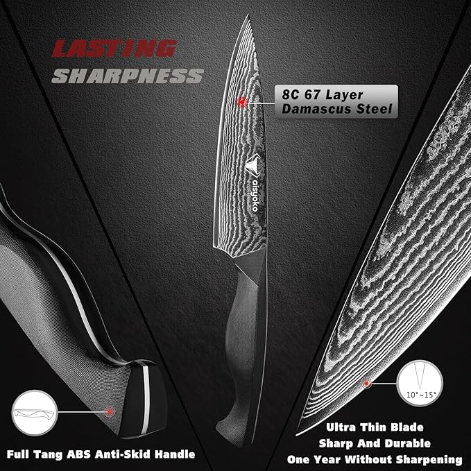 aisyoko Professional Chef Knife 6.5" Damascus Kitchen Knife 8C High carbon stainless steel Super sharp,Full Tang ABS Anti-Skid Handle utility knife Japanese Cooking Knife with Luxury Gift Box