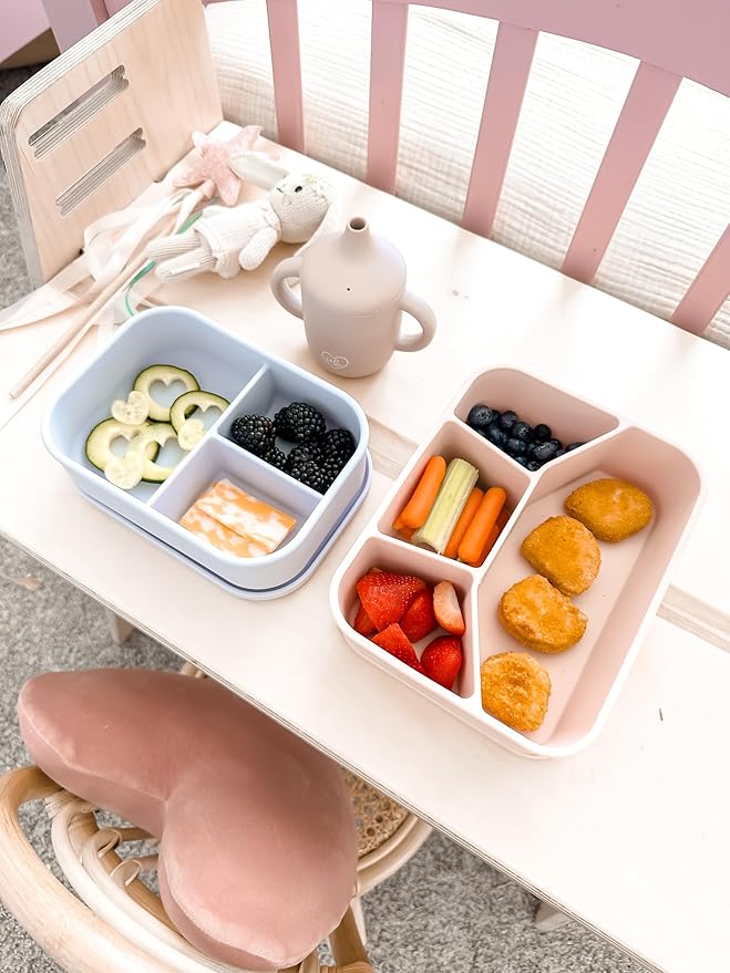 Leak Proof Square Bento Box Food-Grade Silicone Bento, BPA, Phthalate, Lead, & PVC Free - Bento Lunch Box for Daycare, Kids, & Adults - Leak Resistant Sets With Lids Snack Box Container (Pink)