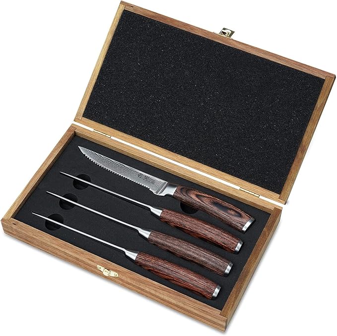 Wakoli EDIB Damascus Steak Knife Set, 4-Piece VG10 Stainless Steak Knives