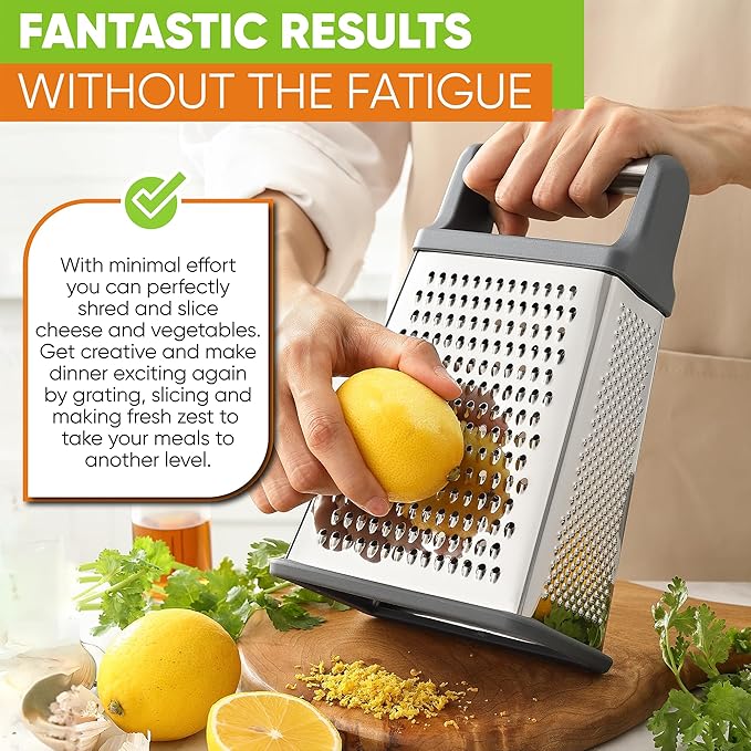 Spring Chef Stainless Steel XL Cheese Grater for Kitchen, Gray
