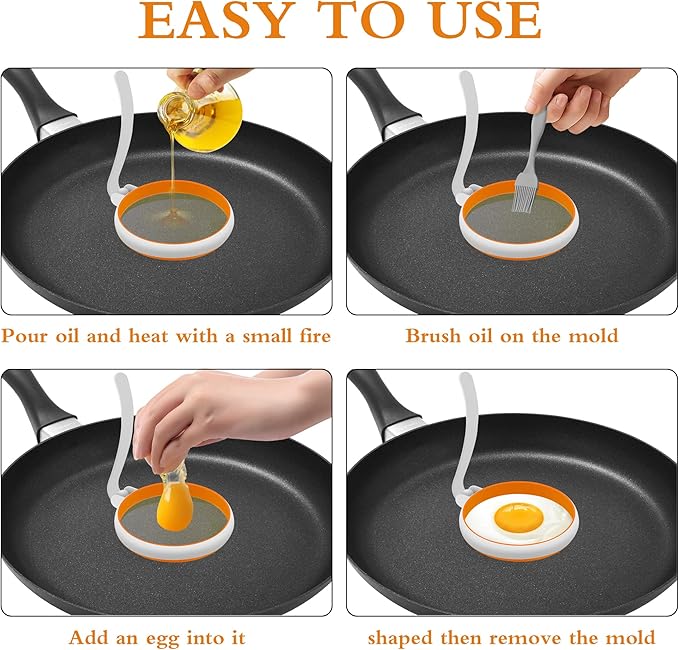 Silicone Egg Molds for Kids, Round Egg Ring for Frying Egg, Easy Clean Silicon Egg Rings Pack of 4, Nonstick Silicone Eggs Mcmuffin Maker Pancake Ring Kitchen Egg Fry Ring