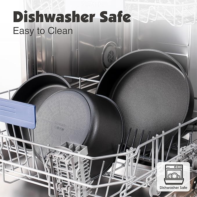 SENSARTE 17 Piece Nonstick Detachable Handle Pots and Pans Set Black