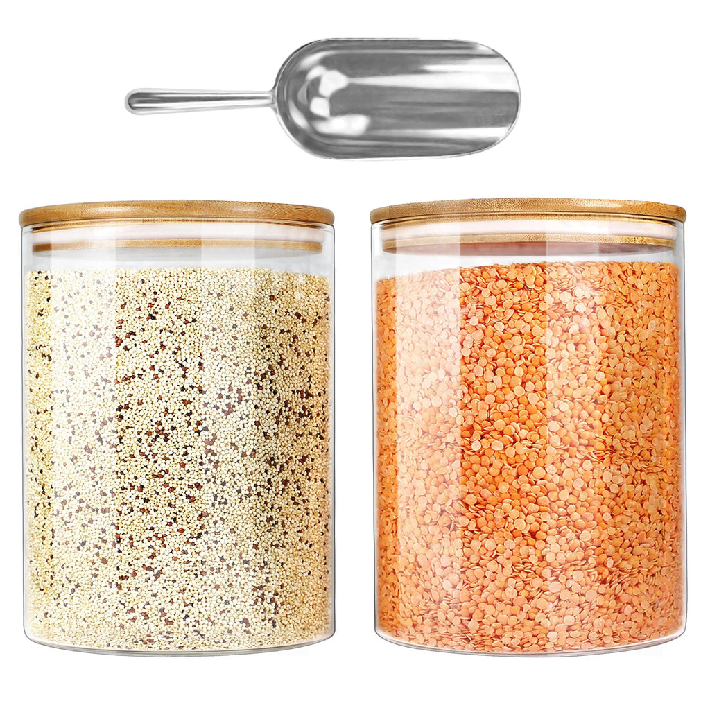 Urban Green Glass Jars with Airtight Lids, Airtight Glass Canisters with Locking Lids, (Bamboo 100oz)