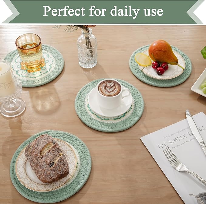 SHACOS Sage Green 8 Inches Trivets for Hot Dishes, 4 Pieces