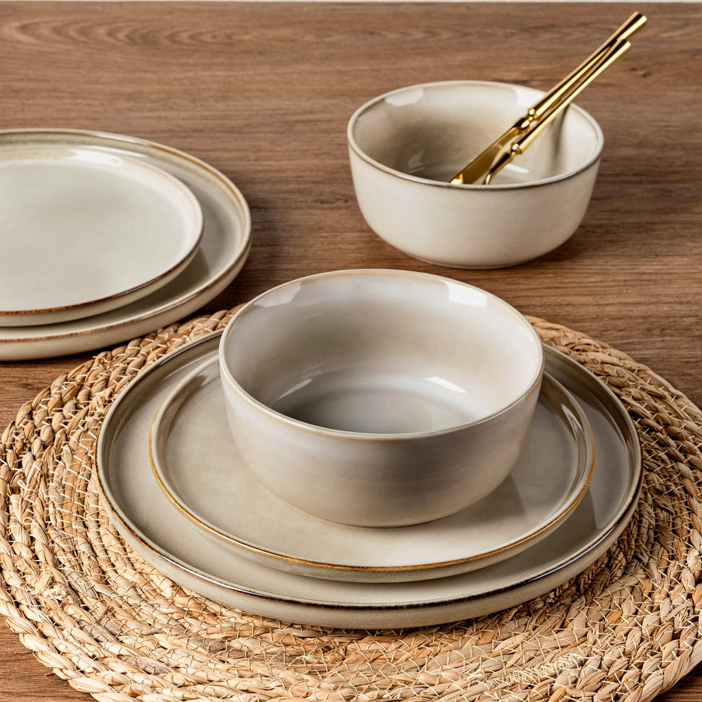 AmorArc Stoneware Dinnerware Sets for 8, 24Pcs Plates and Bowls Sets Dishes