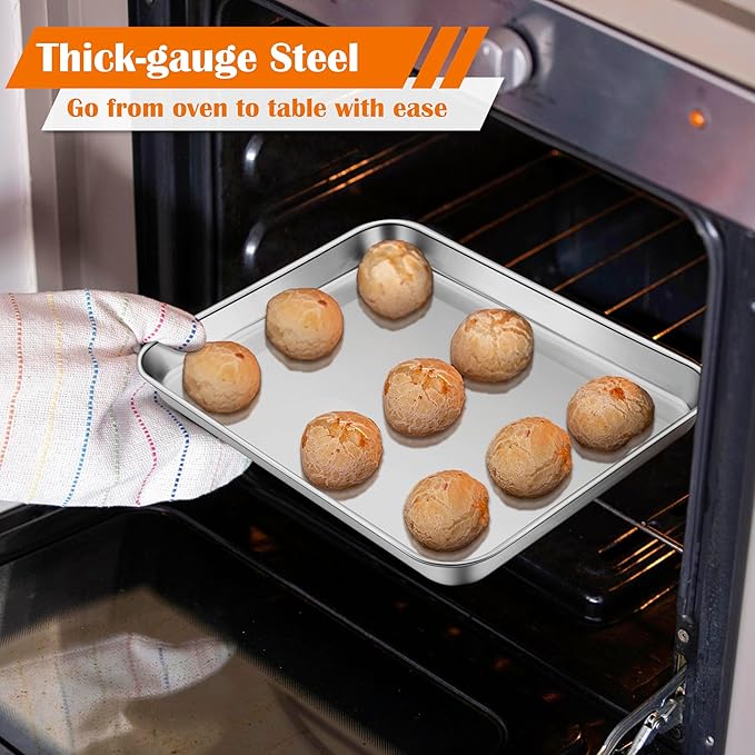 E-far 10.5” x8.3” Baking Sheet Set of 2, Stainless Steel Toaster Oven Tray