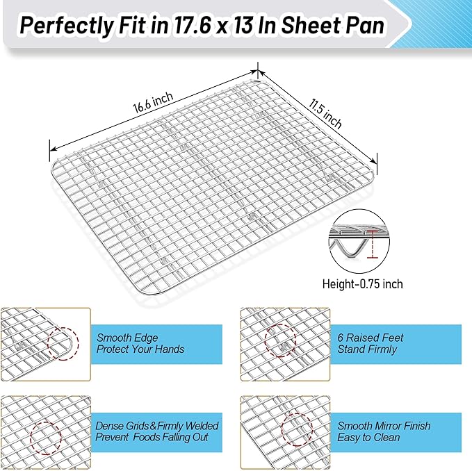 TeamFar Stainless Steel Baking Sheet with Wire Rack Set, 17.6"x13"x1"