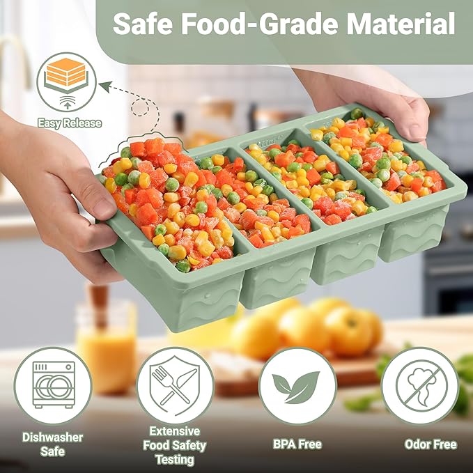Silicone Freezer Trays with Lid for Soup, 1-Cup & 2-Cup Large Ice Cube Molds Food Storage Containers for Meal Prep, Freeze 500mL/250mL/125mL Portions – 2 Pack