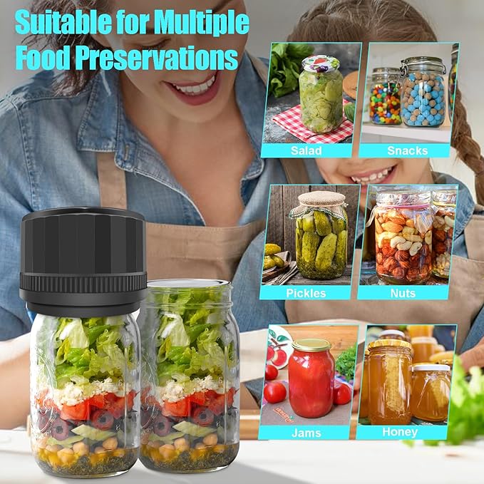YK Siguoril Electric Mason Jar Vacuum Sealer, Auto Stop Mason Jar Vacuum Sealer Kit for Wide Mouth and Regular Mouth canning lids with Food Storage Labels for Freshness and Preservation