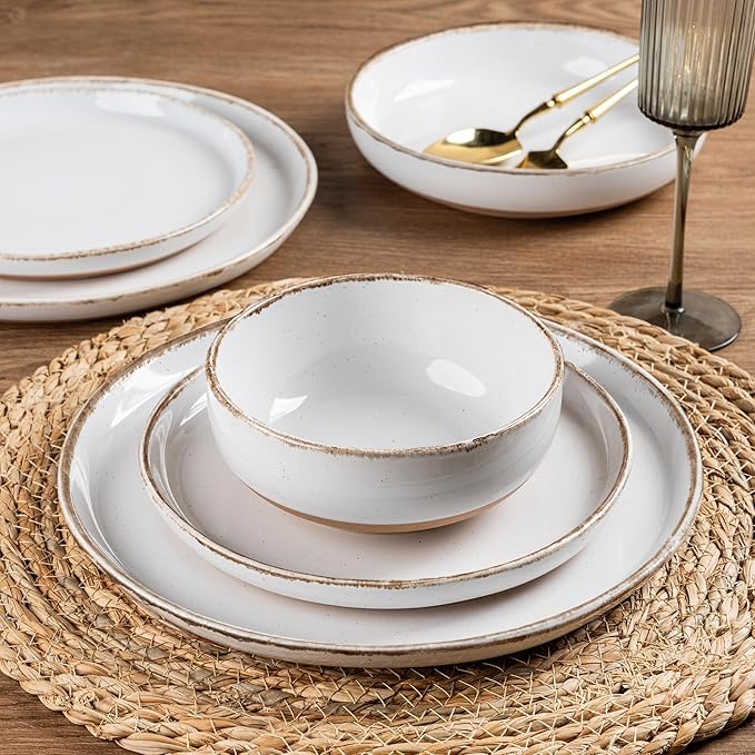 AmorArc Dinnerware Sets for 8, 24 Pieces Ceramic Plates and Bowls Set