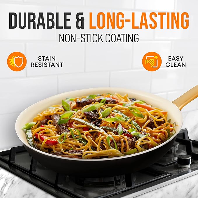NutriChef 10 Inch Ceramic Coated Frying Pan - Non Stick Skillets with Titanium Handle, Durable Ceramic Omelette Pan, Easy to Clean, PFOA Free