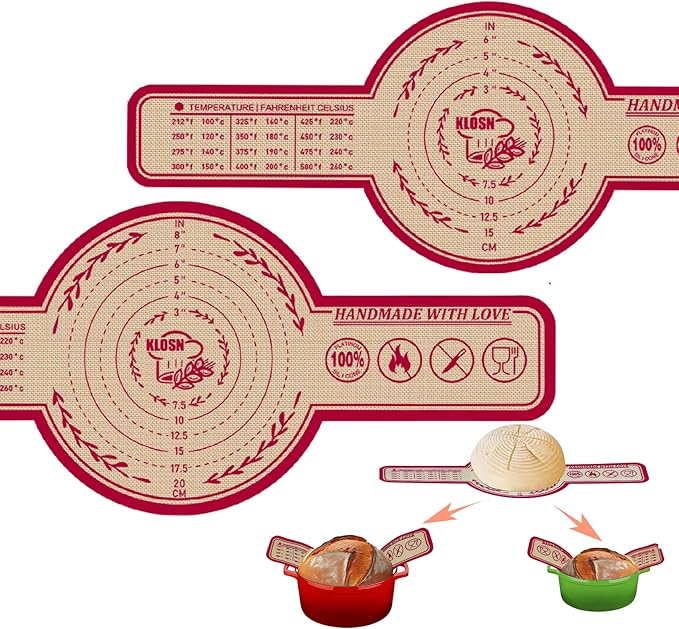 KLOSN Silicone Bread Sling for Dutch Oven, 2 Pack (8" & 10" Round) – Non-Stick & 500°F Heat Resistant Sourdough Mat, Easy to Clean, Reusable Food-Grade Sourdough Slings - Fits 5–7 qt Dutch Ovens