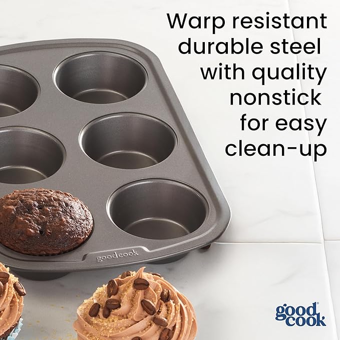 GoodCook Set of 2 Everyday Nonstick Steel Muffin Pan, 6-Cup, Gray