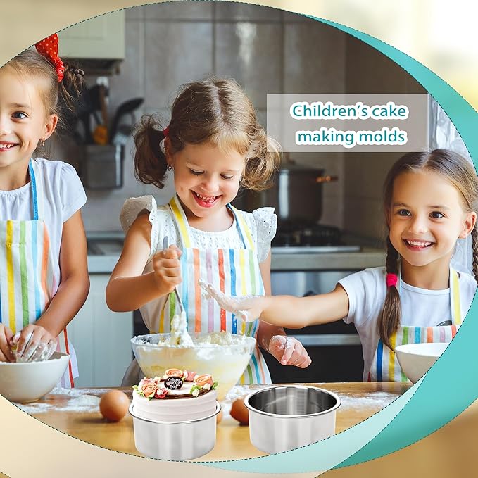 Norcoin 9 Pack 4 Inch Cake Pan Set with 100 Easy Lift Paper Liners Mini Round Cake Pan Stainless Steel Baking Pans for Oven Birthday Wedding Party Dishwasher Safe