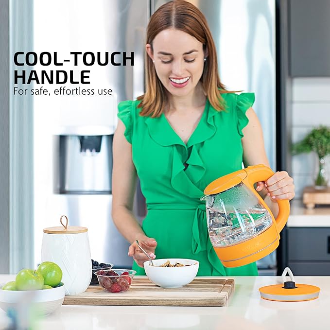 OVENTE 1.5L Glass Electric Kettle Water Boiler, Orange KG83O