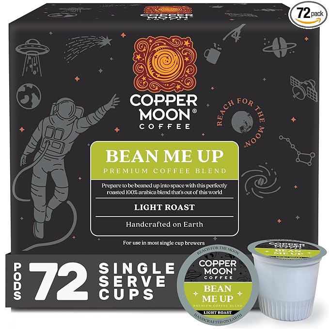 Copper Moon K-Cup Coffee Pods, Light Roast, Bean Me Up Blend, 72 Count
