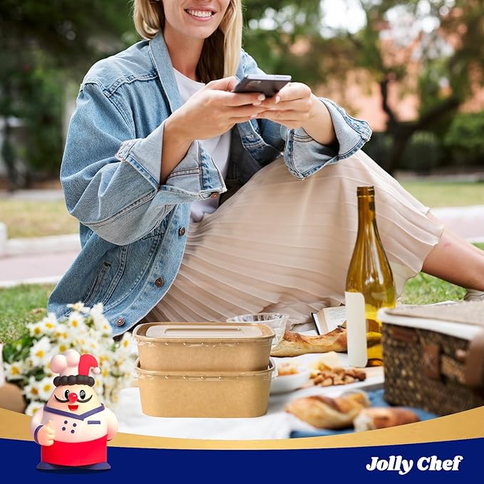 JOLLY CHEF 50 Pack Paper Food Container with Lid 25 oz Meal Prep Containers