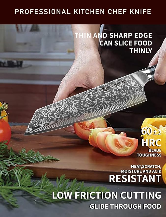 SANMUZUO 8.5 inch Kiritsuke Kitchen Chef Knife - 67 Layers Damascus Steel & Resin Handle - Xuan Series(Starry Black)