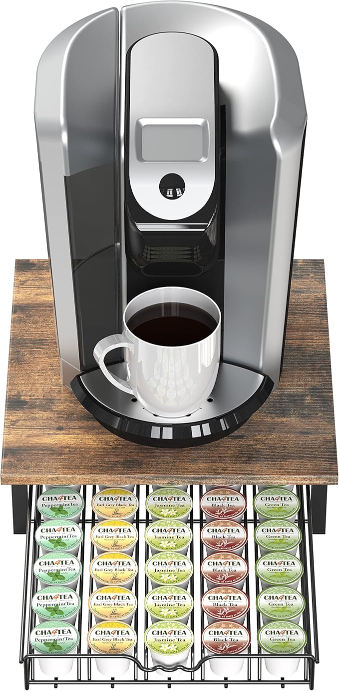 Deco Brothers K-Cup Holder Drawer for 30 Coffee Pods Storage, Rustic Brown