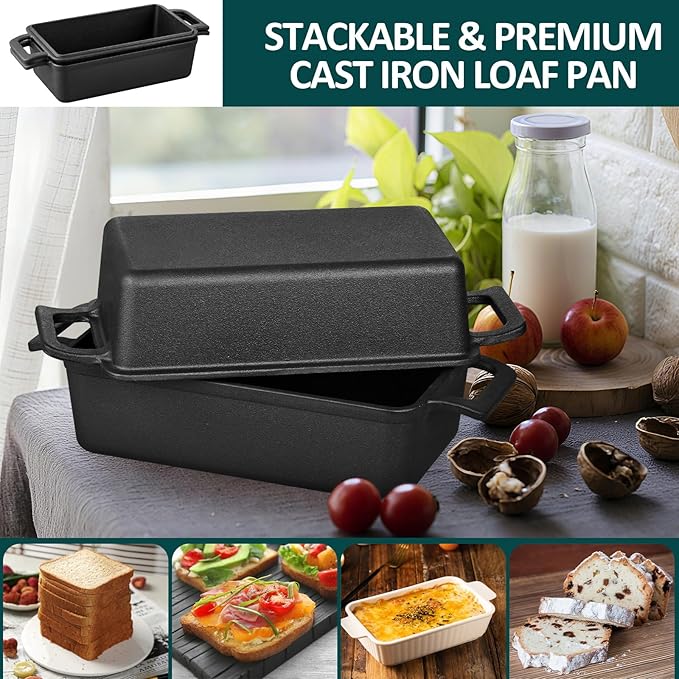 Leonyo 9"x5" Cast Iron Sourdough Loaf Pan, Pre-seasoned Dutch Oven, Black