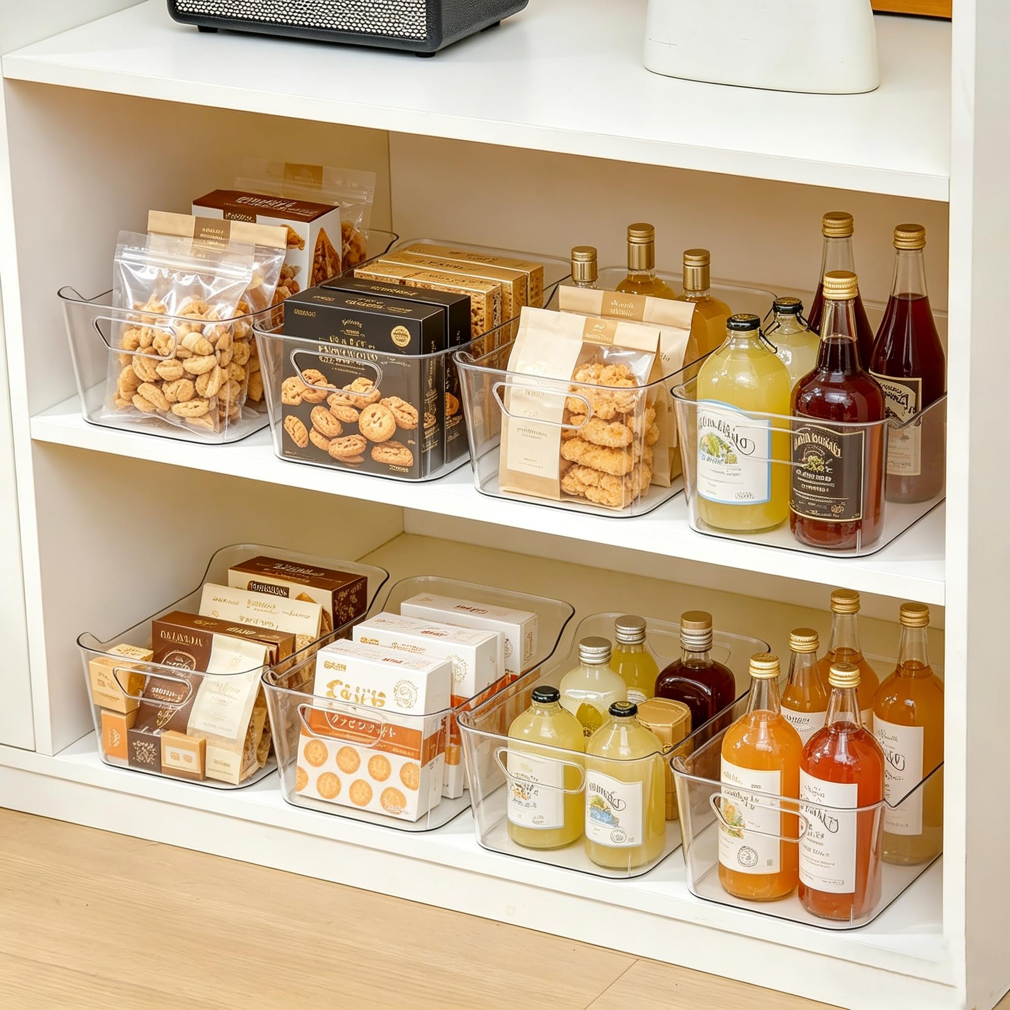 CiWiVOKi 12 Pack Clear Plastic Storage Bins, Acrylic Organizer and Containers with Handle for Pantry, Cabinet, Closet, Refrigerator, Freezer, Bathroom, Kitchen Under Sink Storage