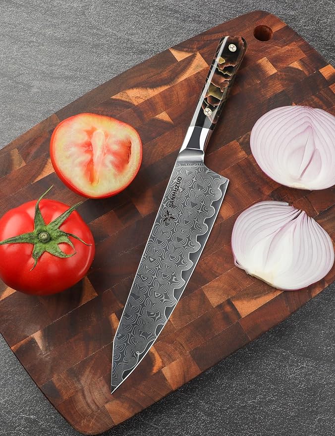 SANMUZUO Kitchen Chef Knife 8 Inch, Professional Kitchen Knife, Ultra Sharp Damascus Powder Steel with Full-tang Resin Handle, Bi Series