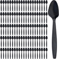 Prestee 300 Black Plastic Spoons Bulk - Durable Disposable Plastic Silverware Spoons - Heat-Resistant Spoon Cutlery - Heavy Duty Flatware Pack - Disposable Silverware Utensil Set for Hot and Cold Food