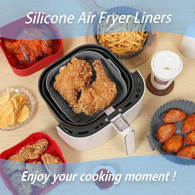 Silicone Air Fryer Liners Square,Pot 2Pcs 7.5inch Reusable Air Fryer Basket