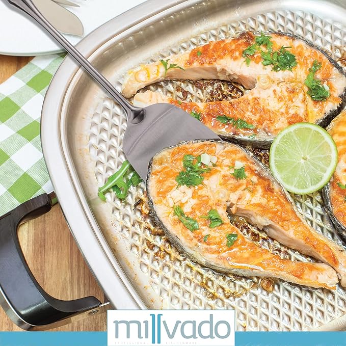 Millvado Stainless Steel Cooking Spatula,15 Inch Metal Turner, Kitchen Slotted Flipper For Grills, Camping BBQ’s, Frying Pancakes, Burgers, Large Cookware For the Professional Chef