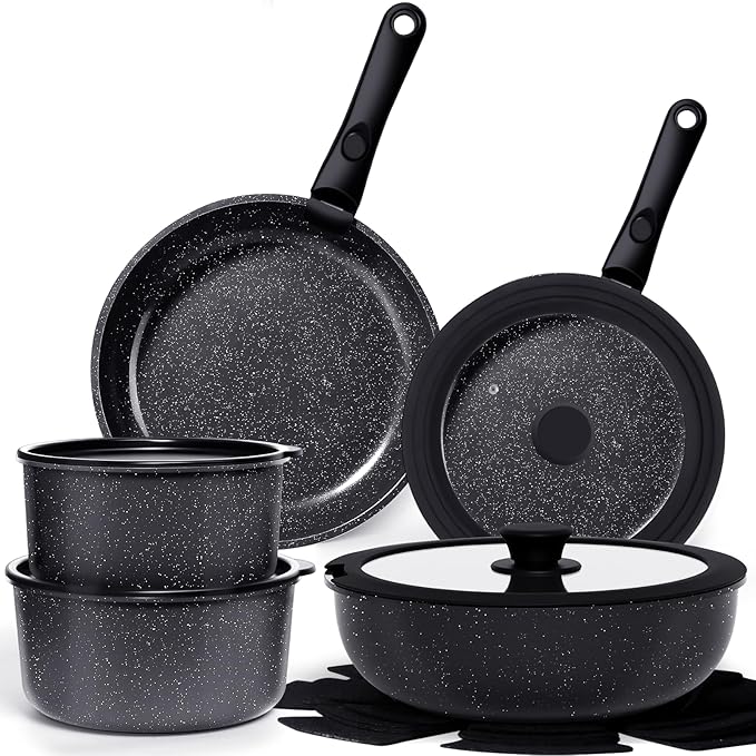 GiPP Ceramic Pots and Pans Set Non Stick, 11 Piece Nonstick Detachable Handle Cookware Sets, Non Toxic Induction Kitchen Pot and Pan with Removable Handle, Healthy RV Cookware, Dishwasher ＆Oven Safe