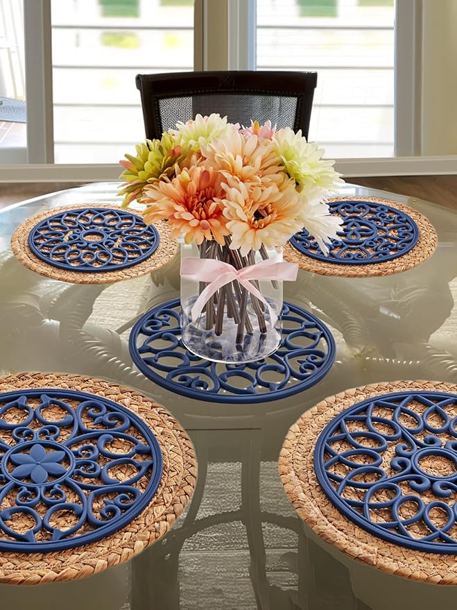 SMARTAKE 3 Set Silicone Trivet Mats for Hot Dishes Pots Pans (Navy Blue)