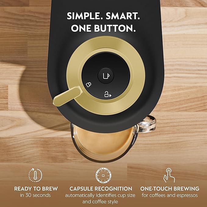 Nespresso Vertuo Pop+ Deluxe Coffee Machine with Frother, Matte Black Gold