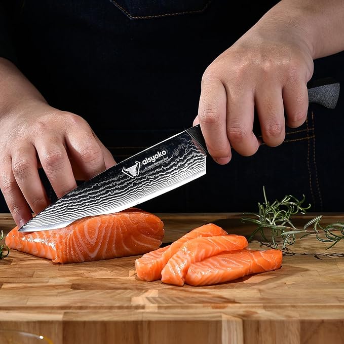 aisyoko Professional Chef Knife 6.5" Damascus Kitchen Knife 8C High carbon stainless steel Super sharp,Full Tang ABS Anti-Skid Handle utility knife Japanese Cooking Knife with Luxury Gift Box